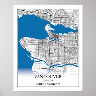 Póster Vancouver British Columbia Canada Travel City Map
