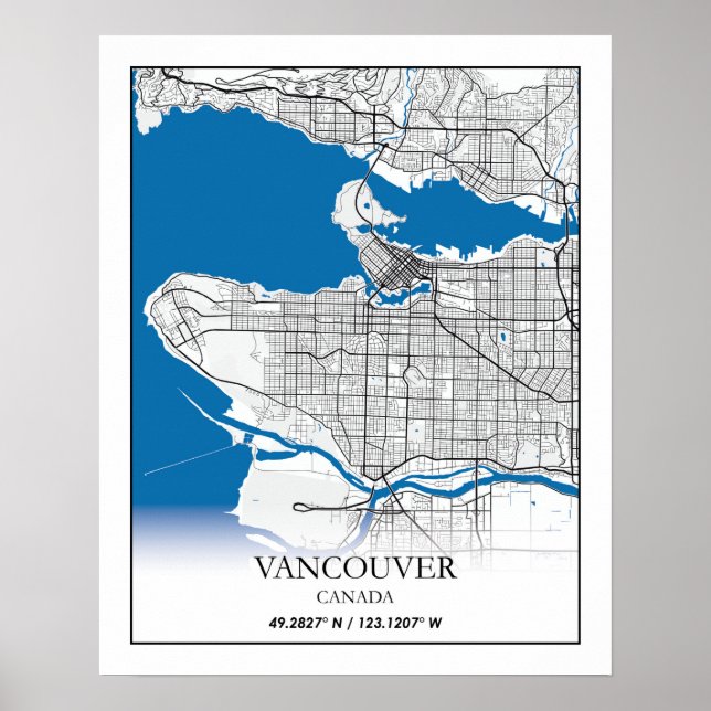 Póster Vancouver British Columbia Canada Travel City Map (Frente)