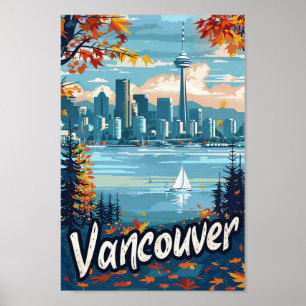 Póster Vancouver Canadá Ilustracion de viaje retro vintag