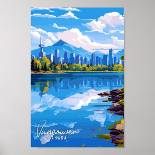 Póster Vancouver Canadá ilustracion de viajes vintage de