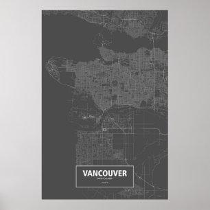 Póster Vancouver, Columbia Británica (blanco sobre negro)