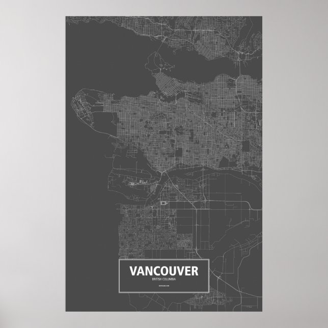 Póster Vancouver, Columbia Británica (blanco sobre negro) (Frente)