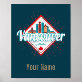 Póster Vancouver Skyline British Columbia Retro Canadá