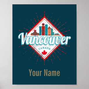 Póster Vancouver Skyline British Columbia Retro Canadá
