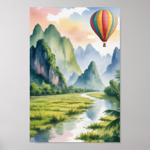 Póster Vang Vieng Laos Viaje Pintura Acuarela