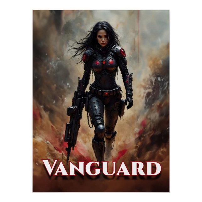 Póster Vanguard – Guerrera futurista femenina (Anverso)