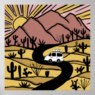Póster VANLIFE Desert Cacti Mountain Explora Adventure
