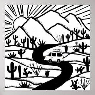 Póster VANLIFE Desert Cacti Mountain Explora Adventure
