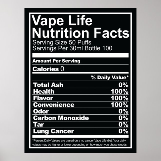 Póster Vape Life Nutrition Facts (Frente)