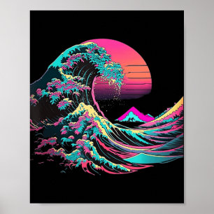 Póster Vaperwave Estético Glitch Great Wave Retrowave Sy