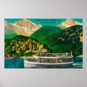 Póster Vapor turístico en el lago diablo, Skagit