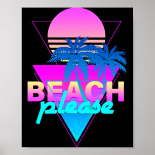 Póster Vaporwave retro de playa palmera & puesta de sol