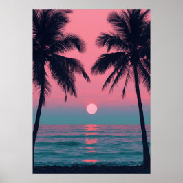 Póster Vaporwave Sunset Palm Trees – Aesthetic Beach Wall