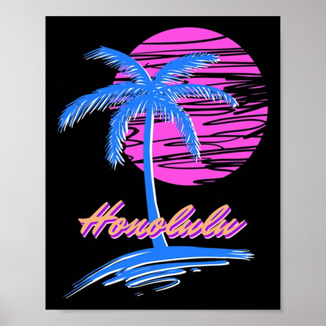 Póster Vaporwave Synth Outrun Sunset Beach Retro Hono (Frente)