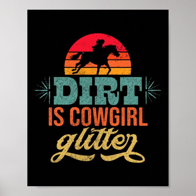 Póster Vaquera Caballo Montando Rodeo Retro Vinta (Frente)