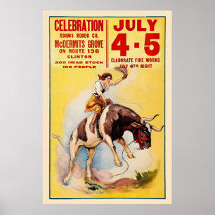 Póster Vaquera Celebración de Rodeo Occidental Vintage de