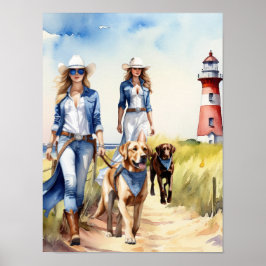 Póster Vaquera Costera Lighthouse - Dos Paseantes de Perr