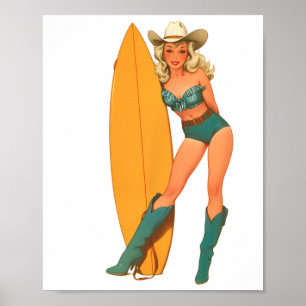 Póster Vaquera Costera Occidental País Surfista Chica Sur