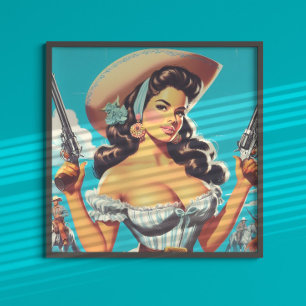 Póster Vaquera Hispana Retro