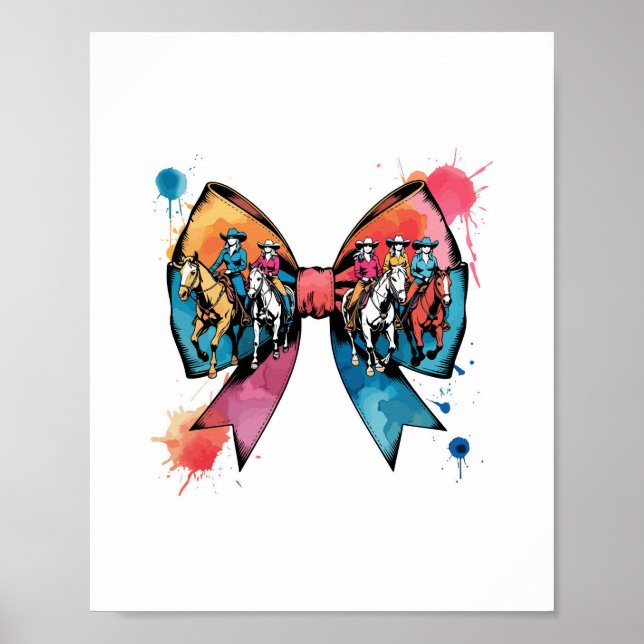 Póster Vaquera montando caballo Coquette Bow (Frente)