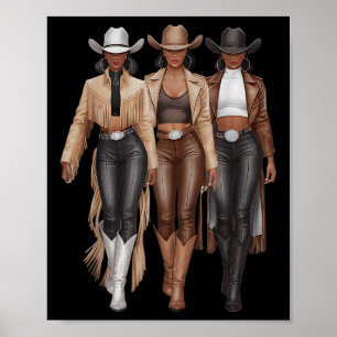 Póster Vaquera Negra Rodeo Occidental Melanina Vaquera