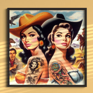 Póster Vaqueras Tatuadas Vintage