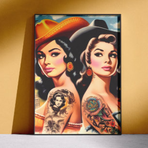 Póster Vaqueras Tatuadas Vintage