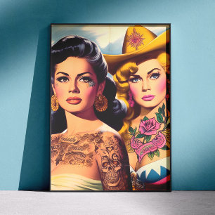 Póster Vaqueras Tatuadas Vintage