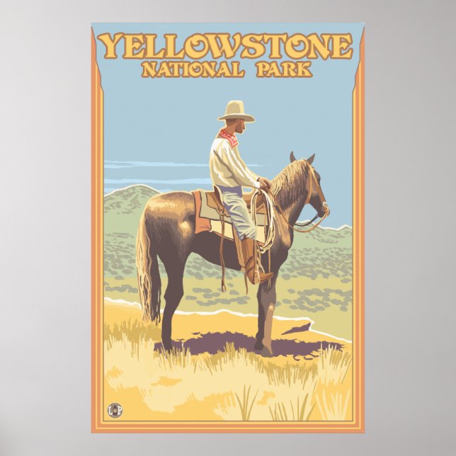 Póster Vaquero a caballo - Parque nacional Yellowstone (Frente)
