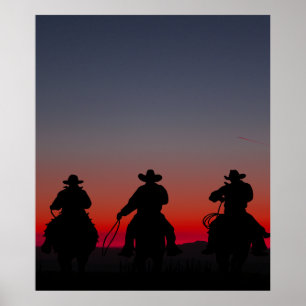Póster vaquero al atardecer