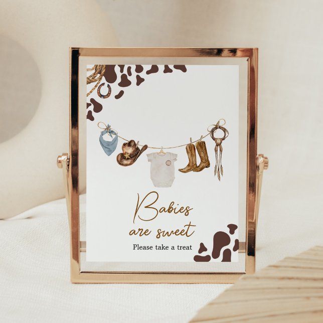 Póster Vaquero Baby Shower Los bebés son dulces (Wild West Rodeo Baby Shower Babies are Sweet Sign)