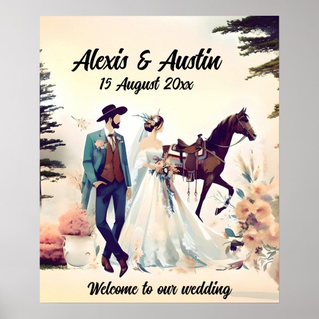 Póster Vaquero, Boda de novias y caballos (Frente)