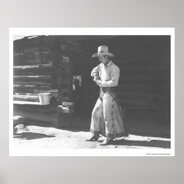 Póster Vaquero comiendo de una lata de mantequilla de cac (Frente)