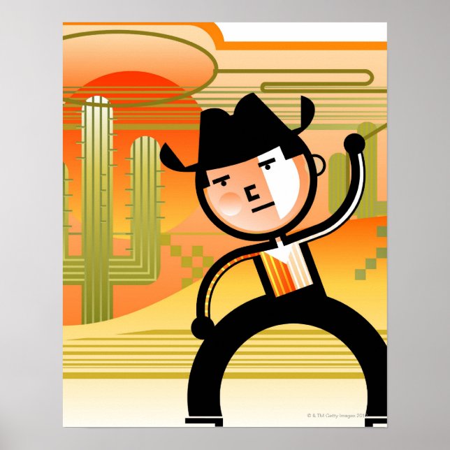 Póster Vaquero con lazo y cactus (Frente)