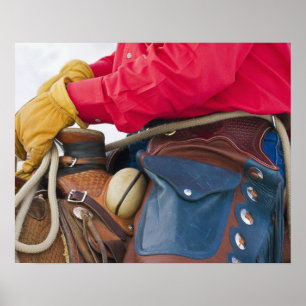 Póster Vaquero en grietas del cuero del caballo que