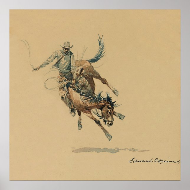 Póster Vaquero en un caballo bronco #3 de Edward Borein (Frente)