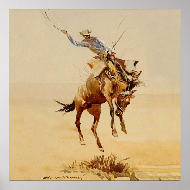 Póster Vaquero en un caballo desbocado #2 de Edward Borei (Frente)