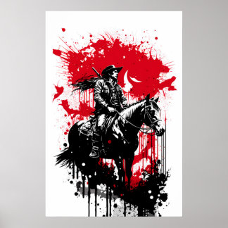 Póster Vaquero En Una Pintura De Caballo