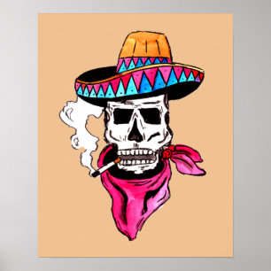 Póster Vaquero Esqueleto Fumando