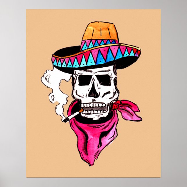 Póster Vaquero Esqueleto Fumando (Frente)