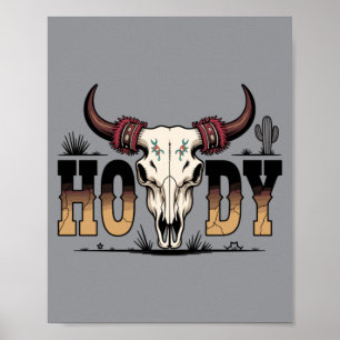 Póster Vaquero hombre Howdy Calavera Occidental Texas Rod