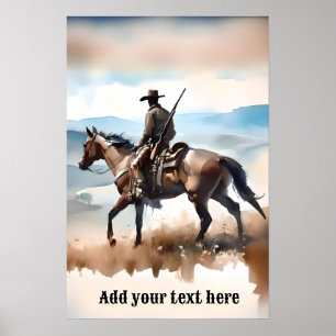 Póster Vaquero moderno montando a caballo 