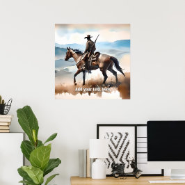 Póster Vaquero moderno montando un caballo