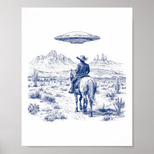 Póster Vaquero montando caballo por encima del desierto C