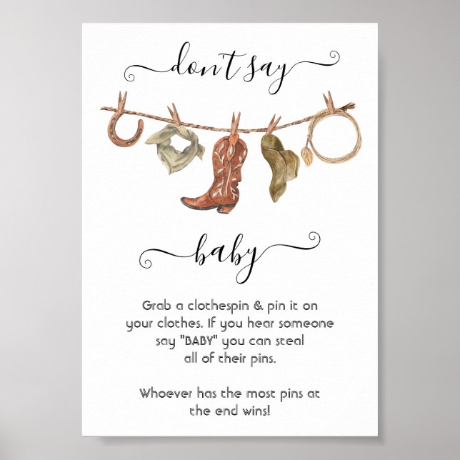 Póster Vaquero niño bebé occidental Clothesline no dice b (Frente)