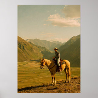 Póster Vaquero Occidental & Caballo Palomino | Montaña Vi