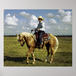 Póster Vaquero occidental en caballo palomino