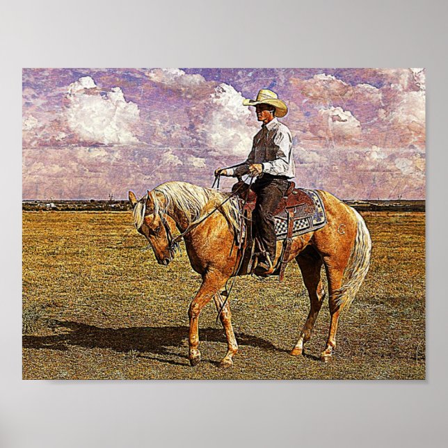 Póster Vaquero occidental en caballo palomino (Frente)