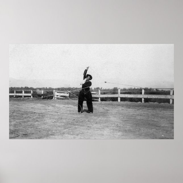 Póster Vaquero Practicando Sus Habilidades De Lasso (Frente)