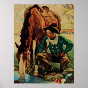 Póster Vaquero regando su caballo por NC Wyeth